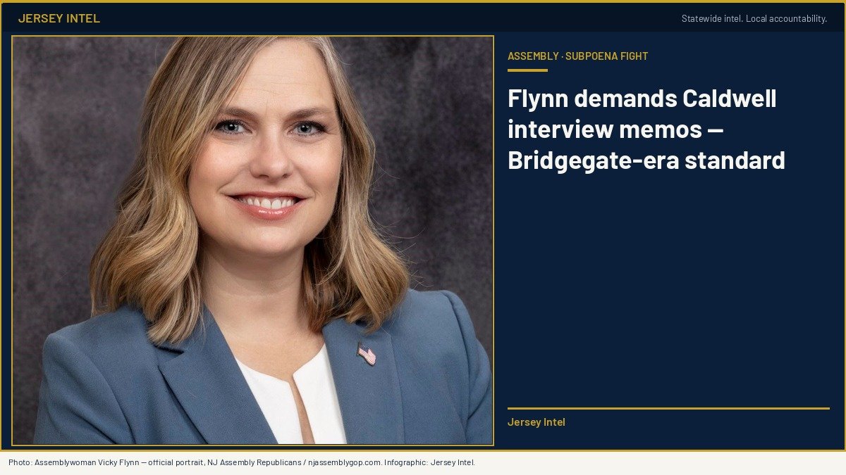 Assemblywoman Vicky Flynn — official portrait, NJ Assembly Republicans. Jersey Intel infographic.