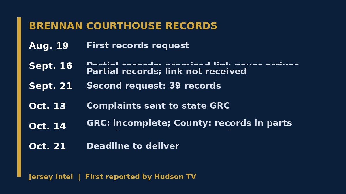 Jersey Intel timeline: Brennan Courthouse records requests, Aug. 19 to Oct. 21