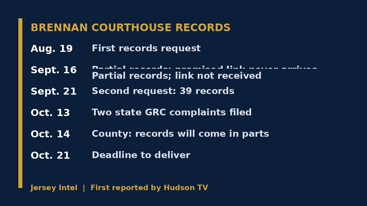 Jersey Intel timeline: Brennan Courthouse records requests, Aug. 19 to Oct. 21