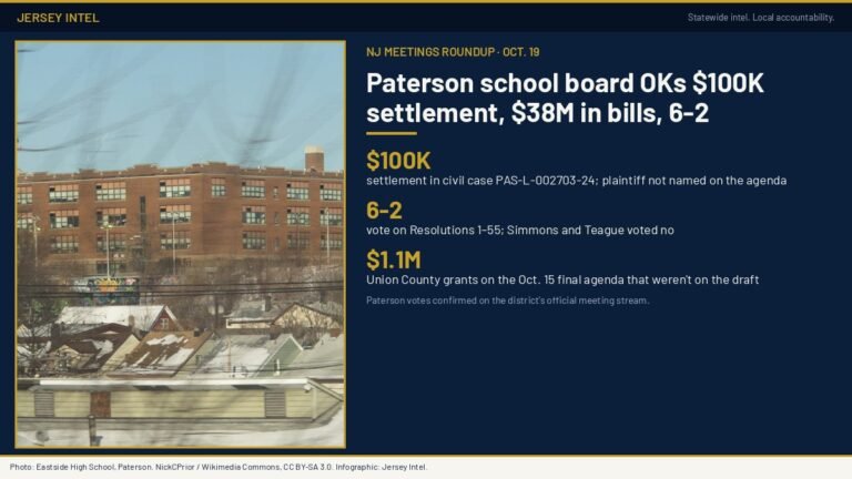 NJ Meetings Roundup — Oct. 19: Paterson BOE OKs $100K settlement