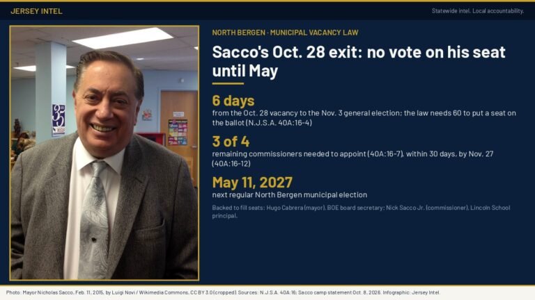 Sacco’s Oct. 28 exit date means North Bergen voters won’t get a say on his seat until May 2027