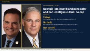 Photos of Senate President Nicholas Scutari and Sen. Jon Bramnick beside a Jersey Intel infographic on S4729
