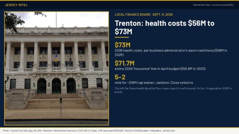Trenton, out of the State Health Benefits Plan, tells state board its health costs hit $73M; $18M cap waiver passes 5–2